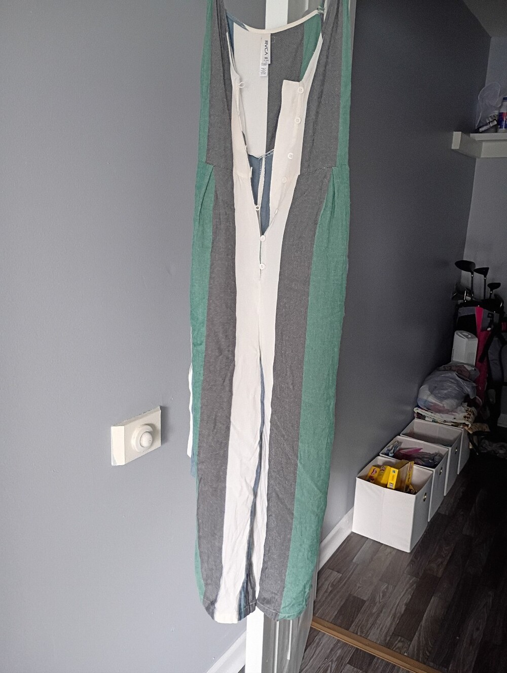 RVCA striped cropped jumpsuit size xs